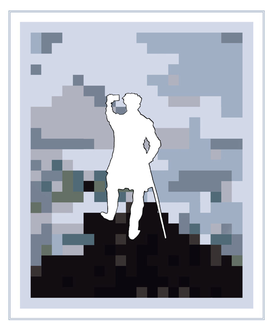 Felix Fugenzahn, Wanderer auf Insta. 2023, Siebdruck auf Papier, 70×50 cm
