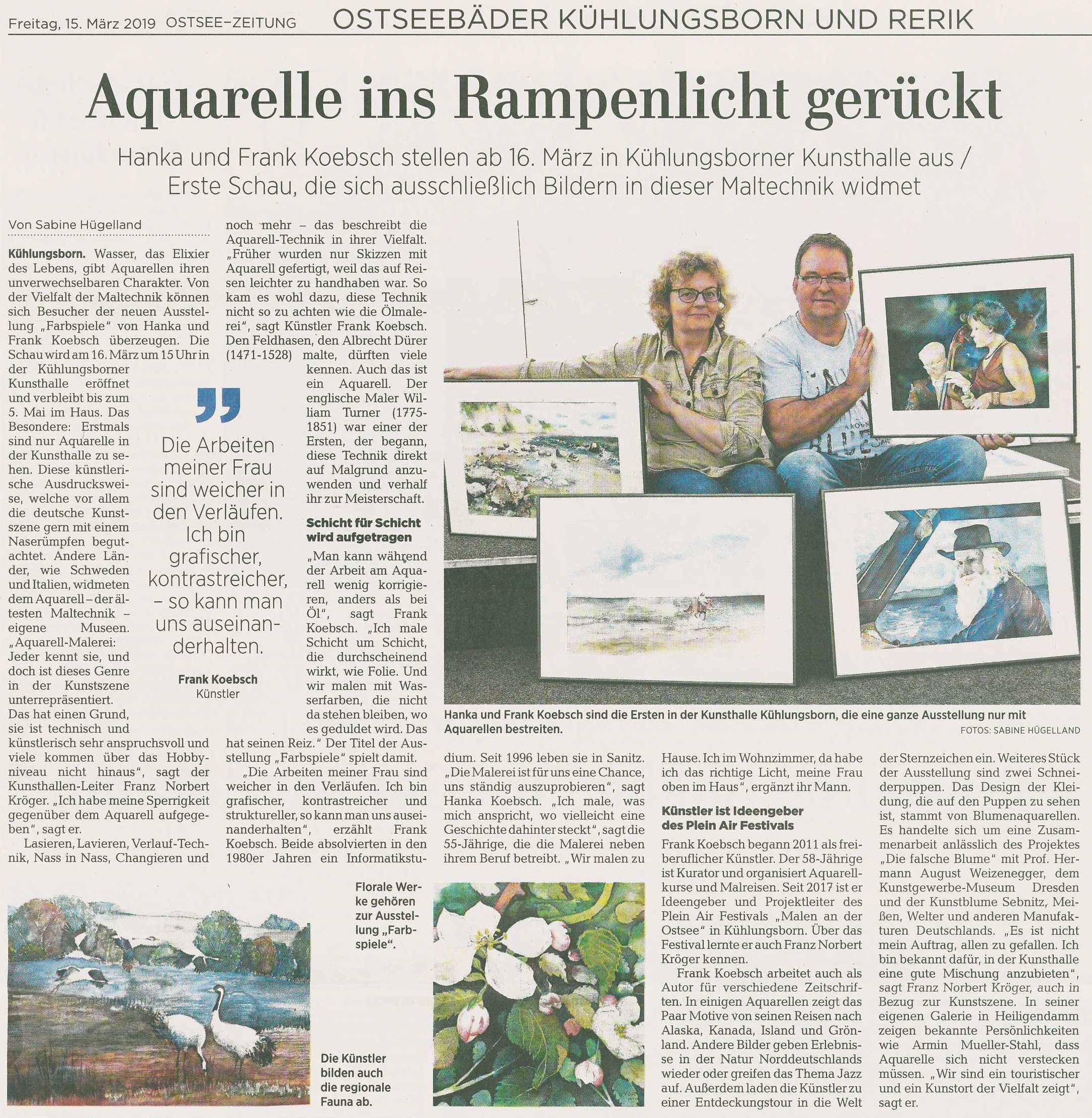 Ostsee-Zeitung 15.03.2019 - Ausstellung Hanka und Frank Koebsch